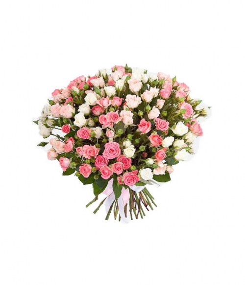 Микс из 19 белых и розовых кустовых роз