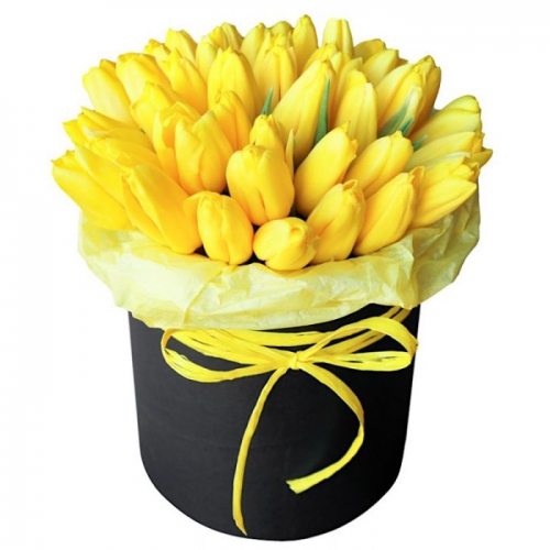 Букет из 35 желтых тюльпанов в коробке